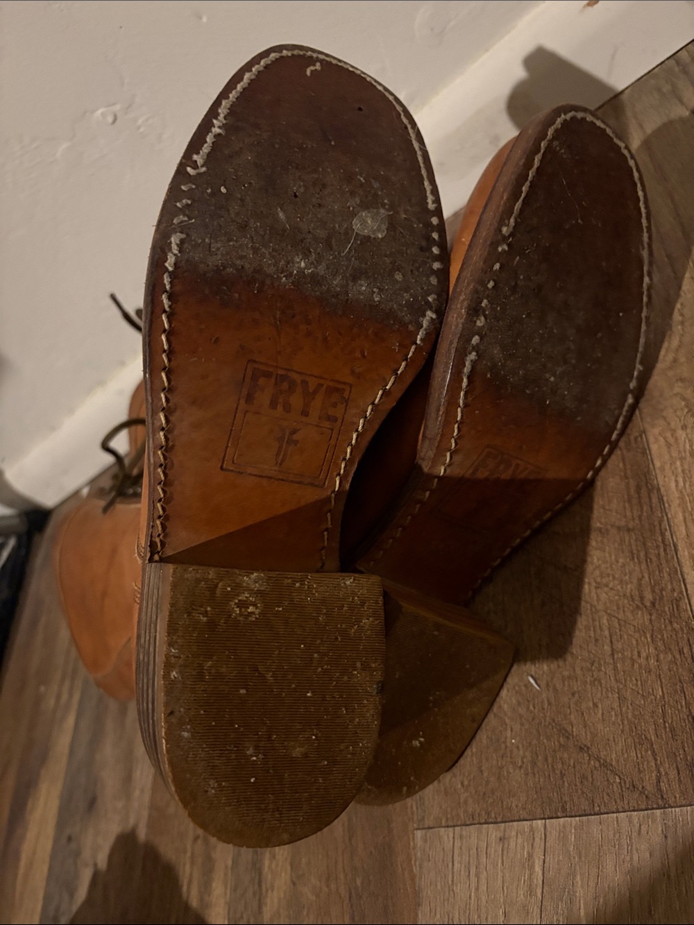 Frye Tall Lace-Up Leather Boots in Cognac Brown - Picture 13 of 17